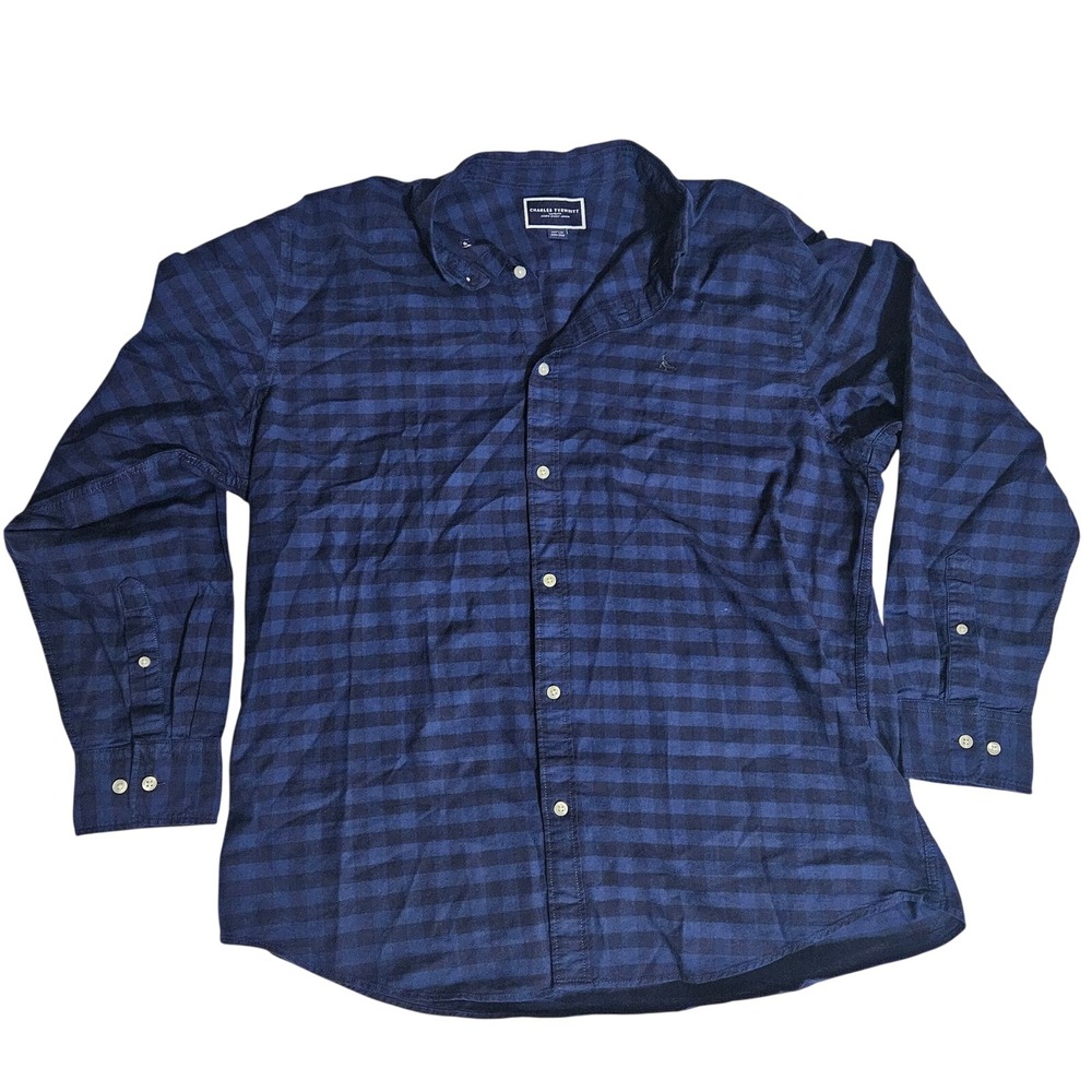 Charles Tyrwhitt Mens XL Blue Gingham Check Button Down Shirt Classic Fit L/S